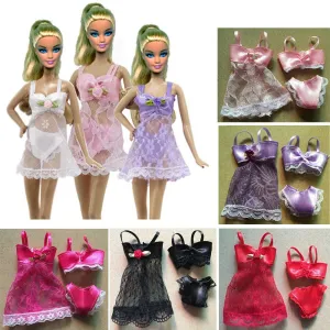 1set=3pcs(Dress   Bra   Underwear)Sexy swimwear Lace Night dress For Barbie Doll Pajamas Lingerie clothes eg003