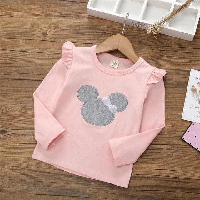 2-6Year Baby Girls Long Sleeve Shirt Children Spring  Long Sleeves Cartoon T-shirt Kids wholesale