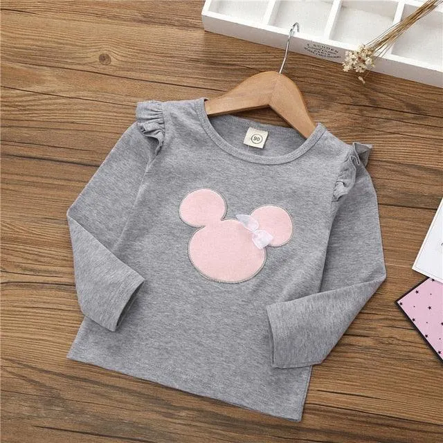 2-6Year Baby Girls Long Sleeve Shirt Children Spring  Long Sleeves Cartoon T-shirt Kids wholesale