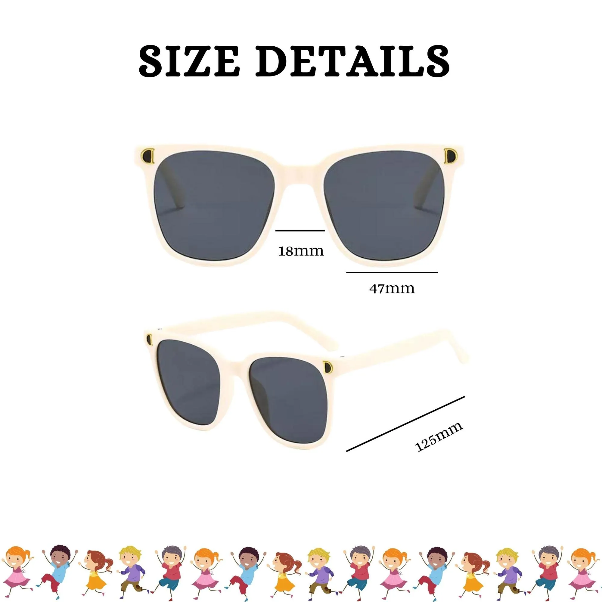 4Flaunt UV Protected Square Wayfarer Sunglasses For Kids | Age : 5-12 Years (C3 - Beige)