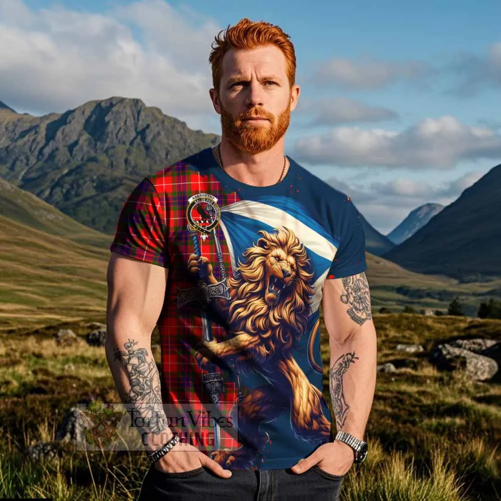 Abernethy Tartan Family Crest T-Shirt with Scottish Majestic Lion