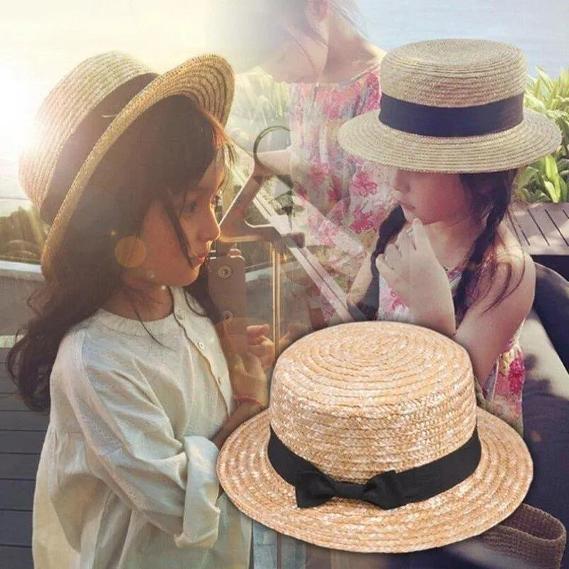 Adorable Kids' Large Brim Straw Sun Hat with Bowknot