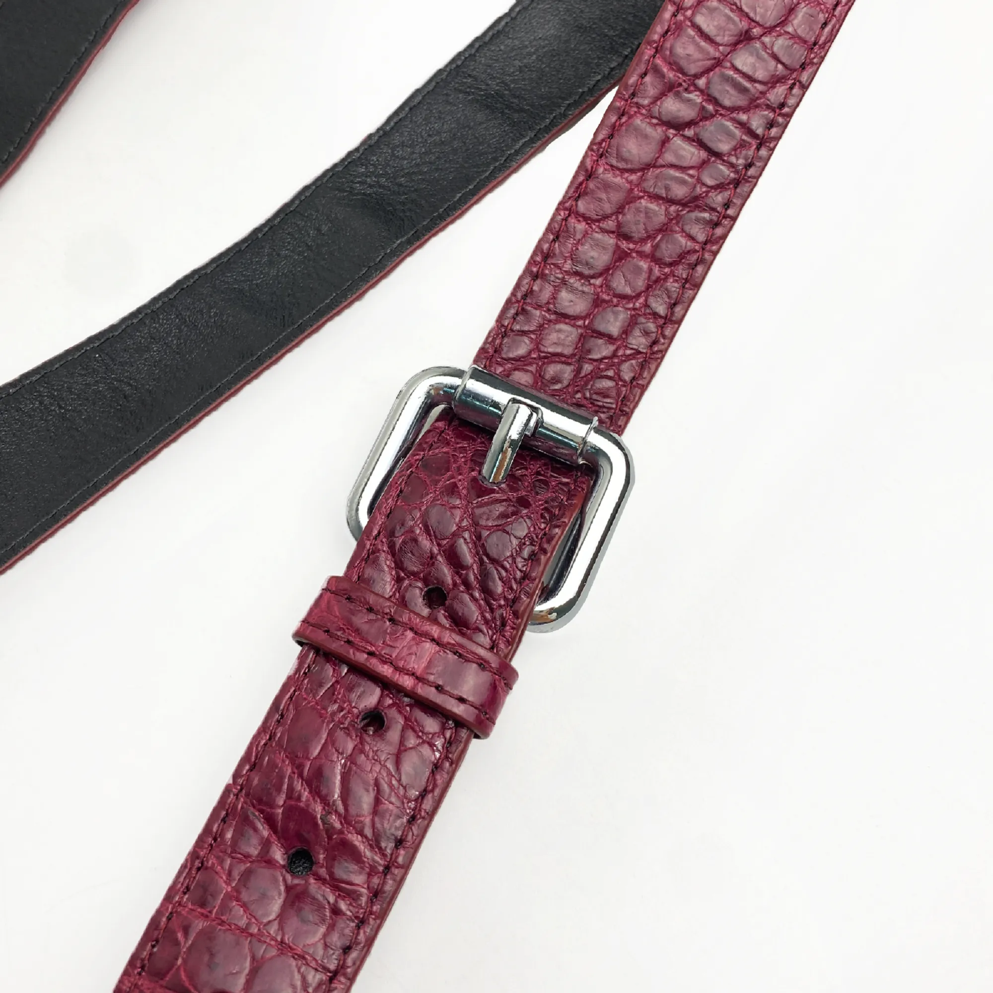 Alligator Y-Back Burgundy Leather Suspenders Men Button End - Groomsmen Suspenders - Wedding Groom Suspenders Adjustable