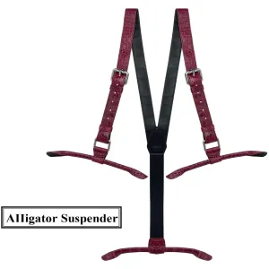 Alligator Y-Back Burgundy Leather Suspenders Men Button End - Groomsmen Suspenders - Wedding Groom Suspenders Adjustable