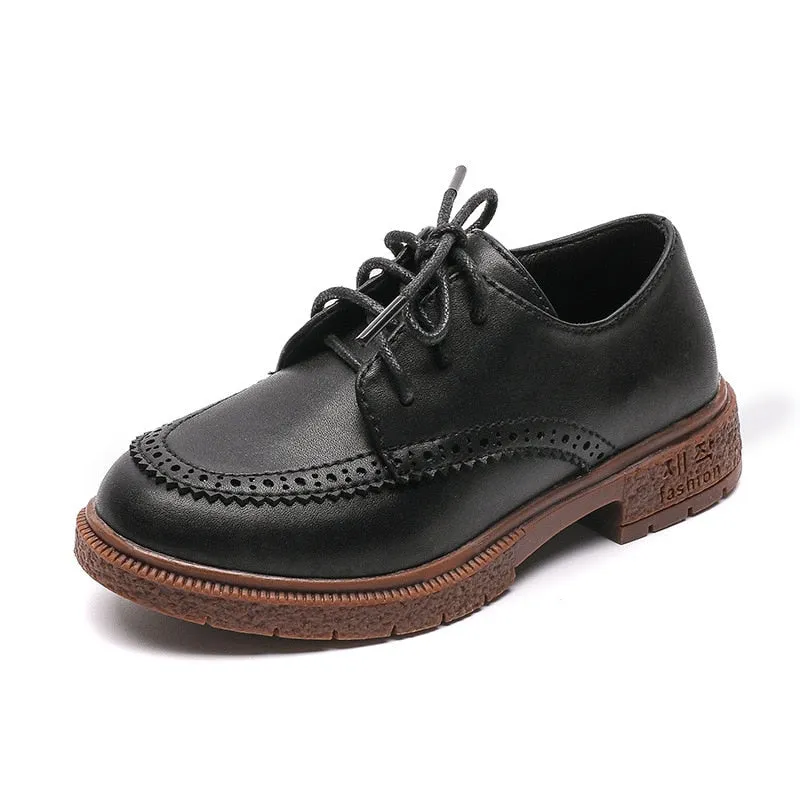 Amozae-Back to school   Children Leather Shoes For Boys 2024 New Fashion Kids Retro Single Shoes Students Black British Style Performance Shoes