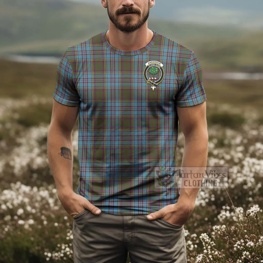 Anderson Tartan T-Shirt with Family Crest and Bearded Skull Holding Bottles of Whiskey