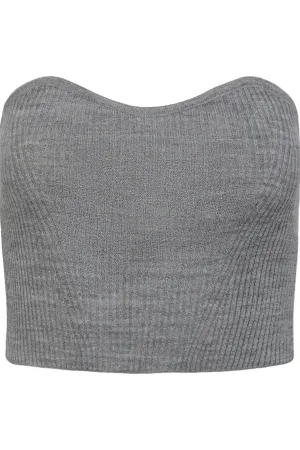 Angie Knit Tube Top - Light Grey Melange