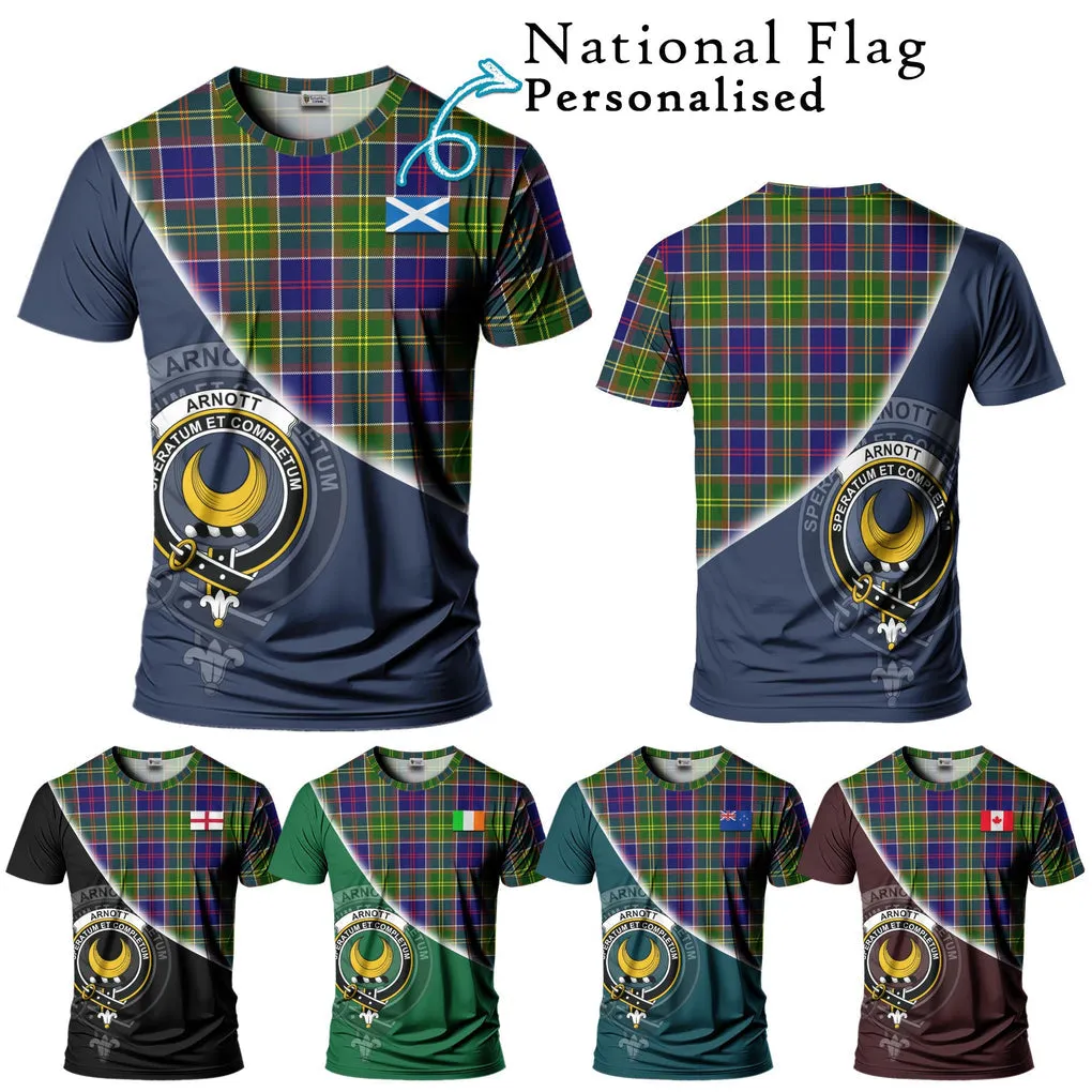 Arnott Tartan T-Shirt with Personalised National Flag and Family Crest Half Style