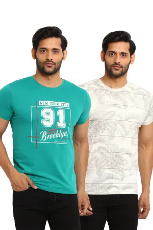 AXMANN Casual T-Shirt (Off White | S Green) Combo Pack