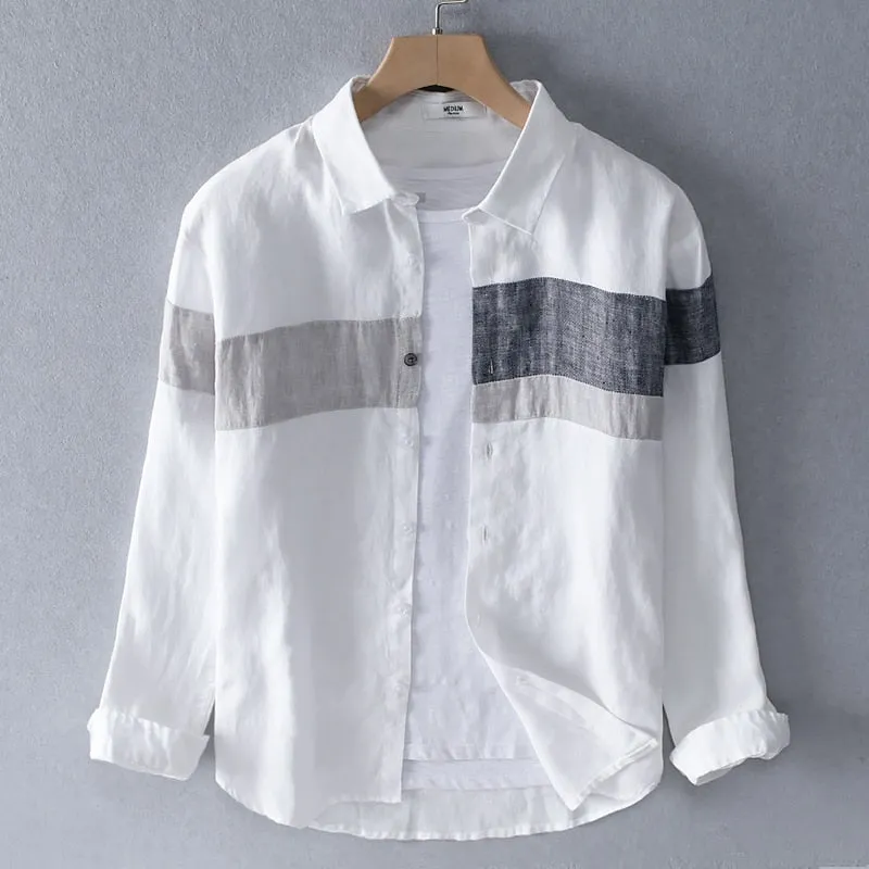 Beach Breeze Stripes 100% Linen Mens Shirt