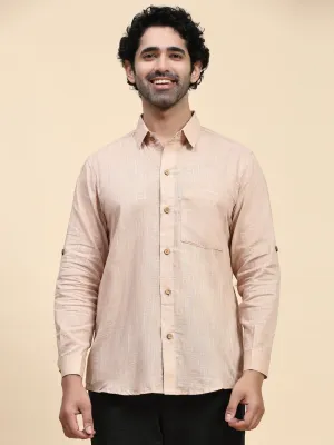 Beige Cotton Men Shirt