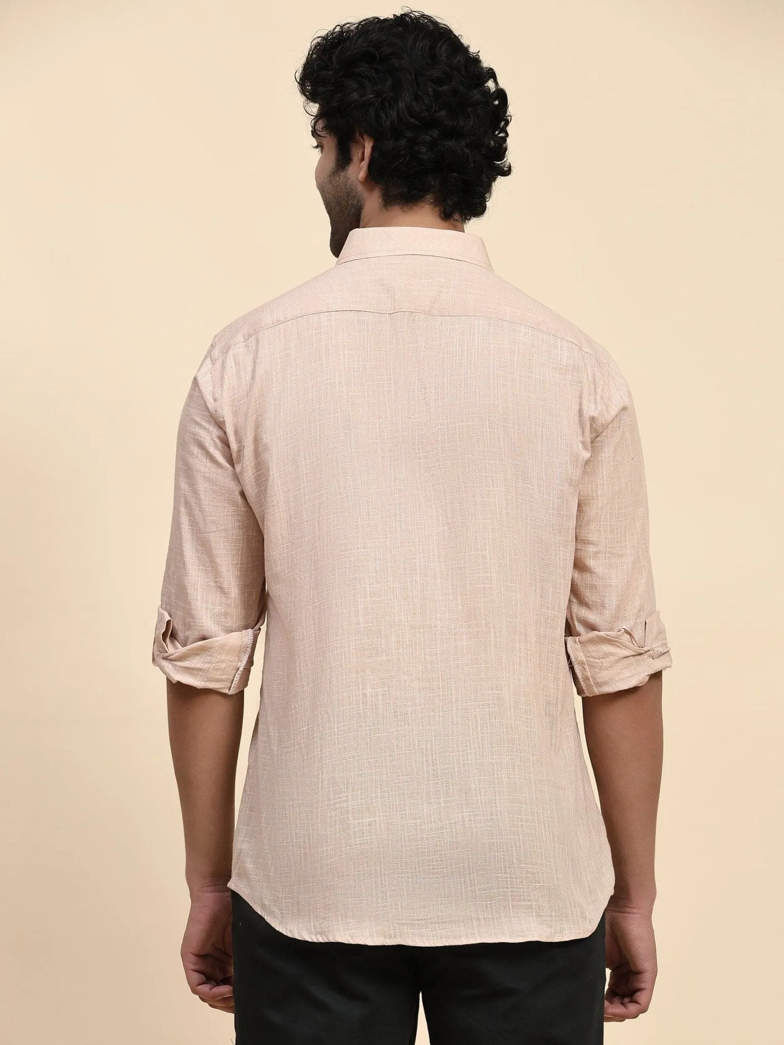 Beige Cotton Men Shirt