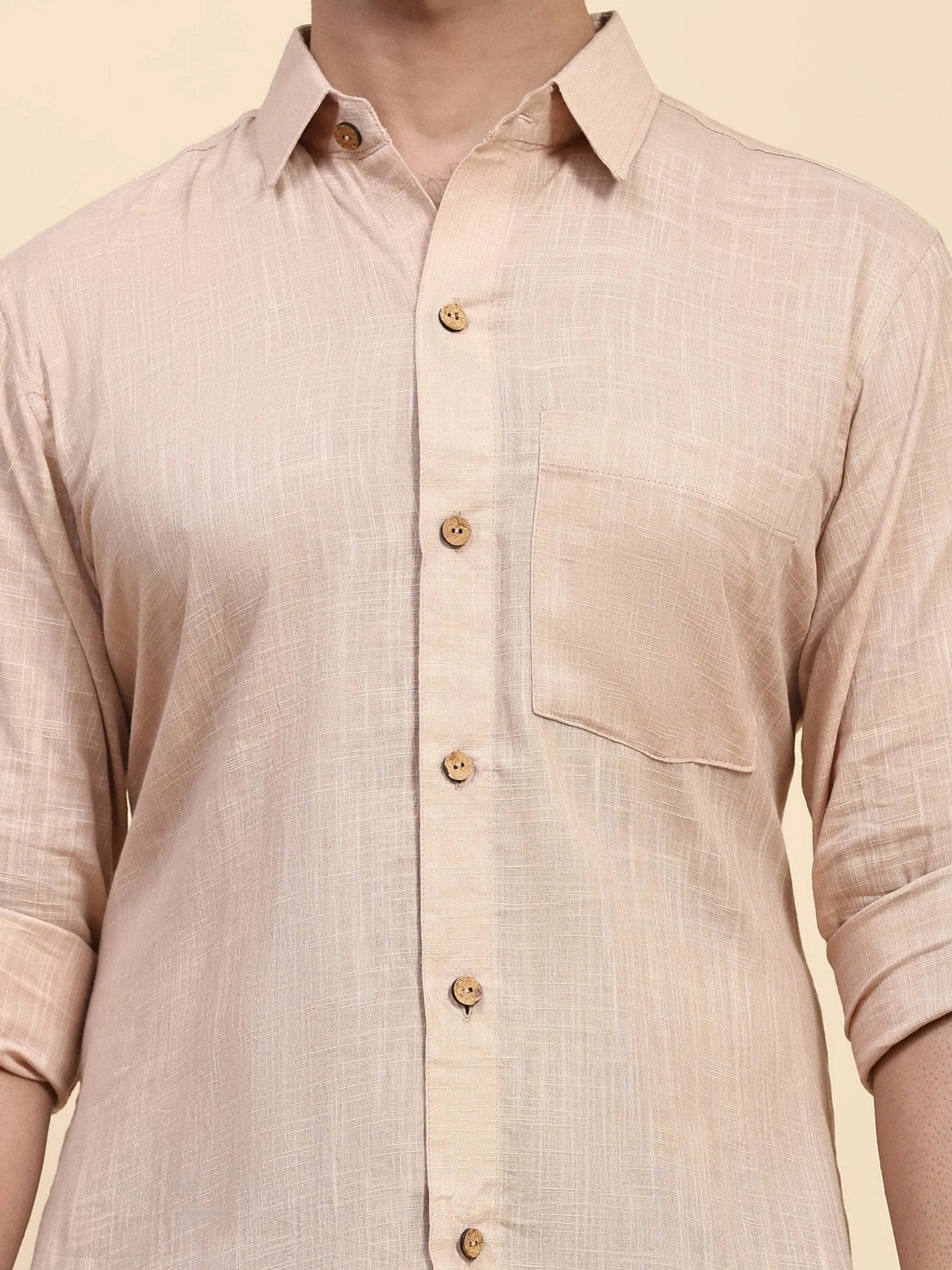 Beige Cotton Men Shirt