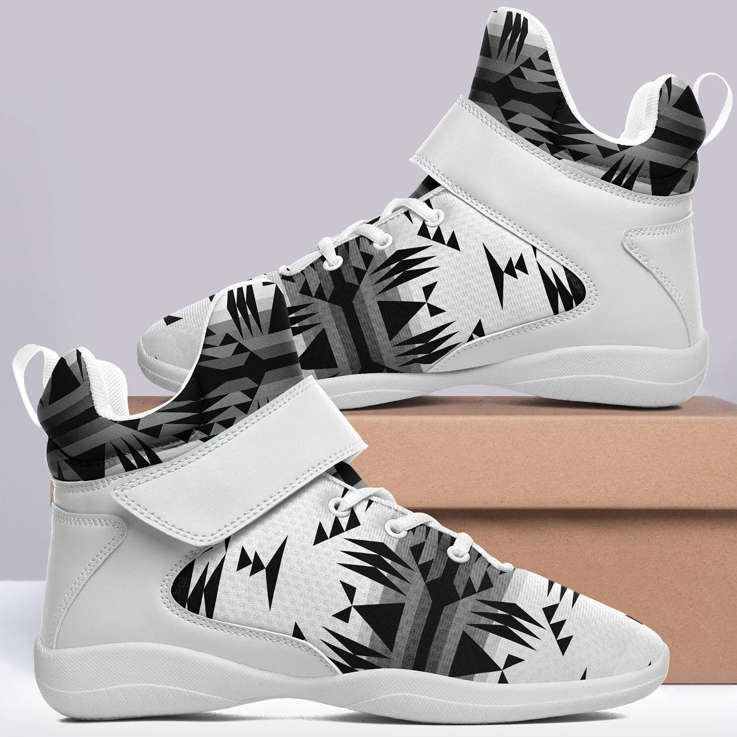 Between the Mountains White and Black Ipottaa Basketball / Sport High Top Shoes