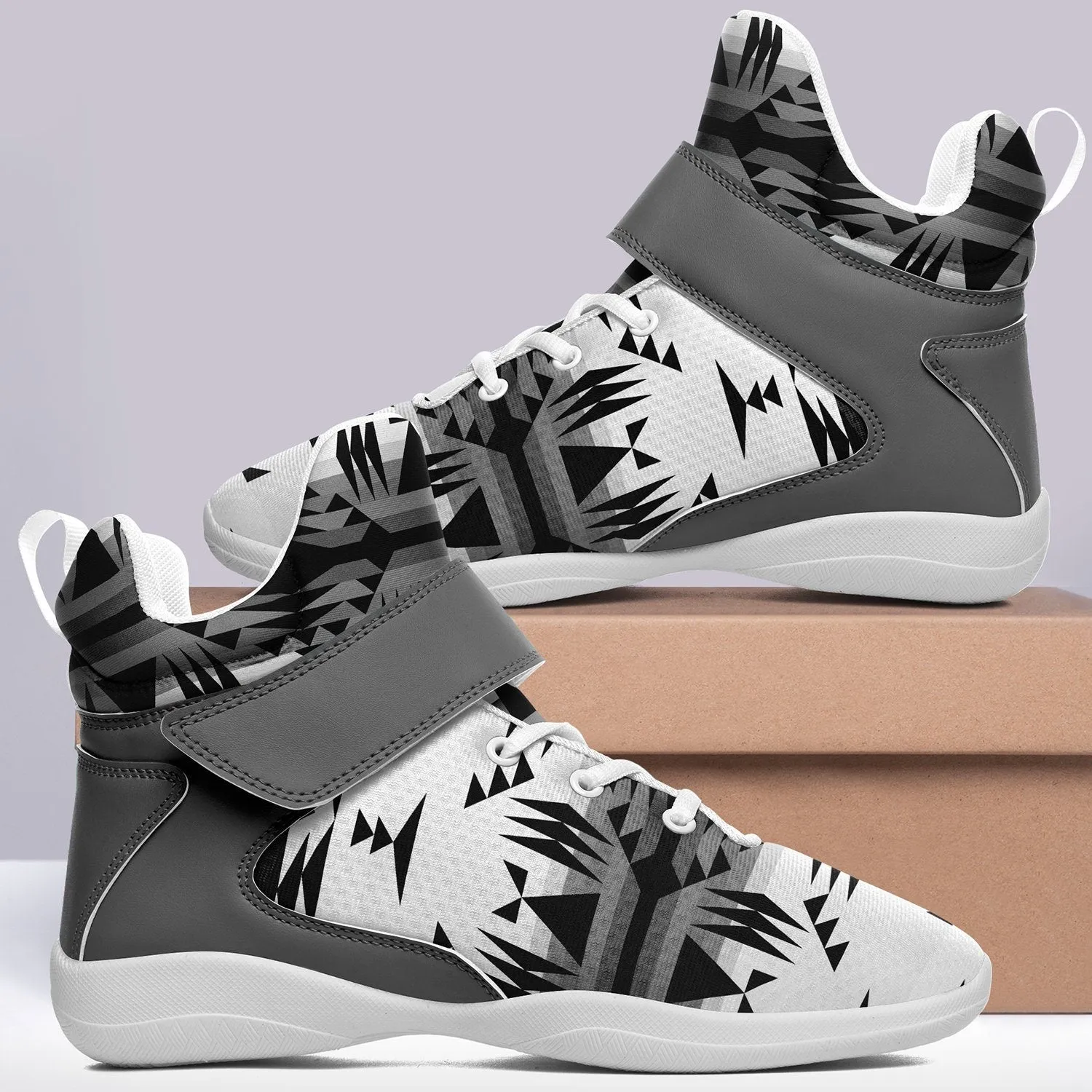 Between the Mountains White and Black Ipottaa Basketball / Sport High Top Shoes