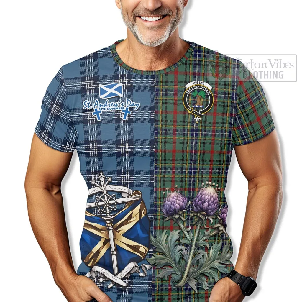 Bisset Tartan T-Shirt Happy St. Andrew's Day Half Tartan Style