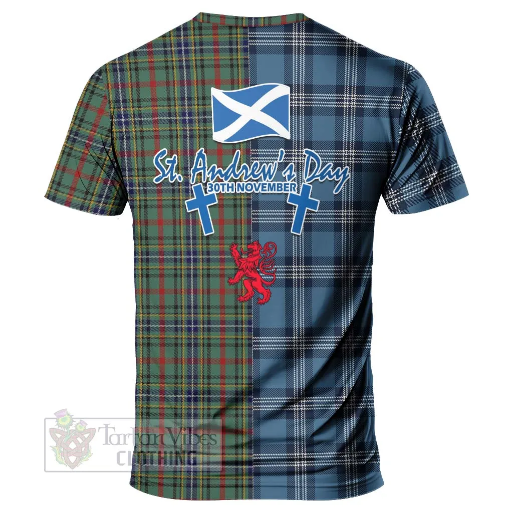 Bisset Tartan T-Shirt Happy St. Andrew's Day Half Tartan Style