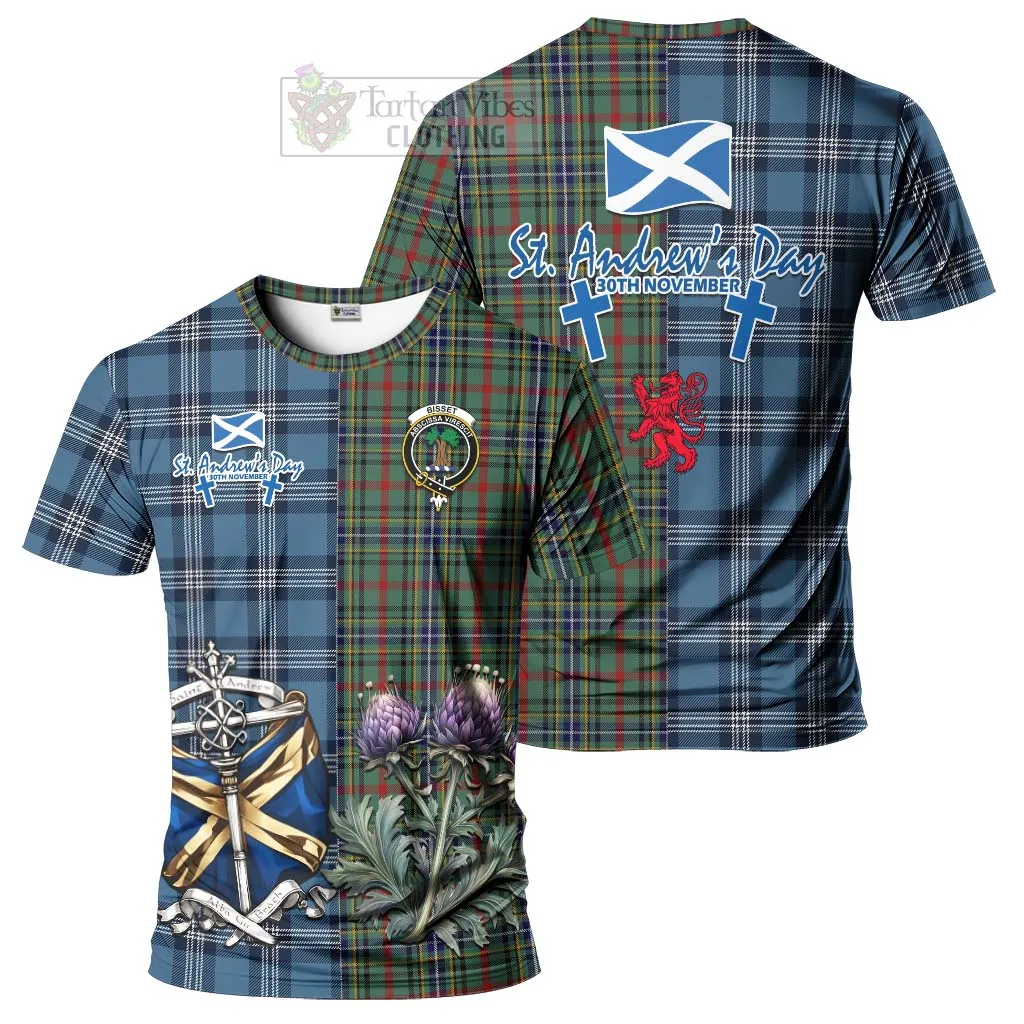 Bisset Tartan T-Shirt Happy St. Andrew's Day Half Tartan Style