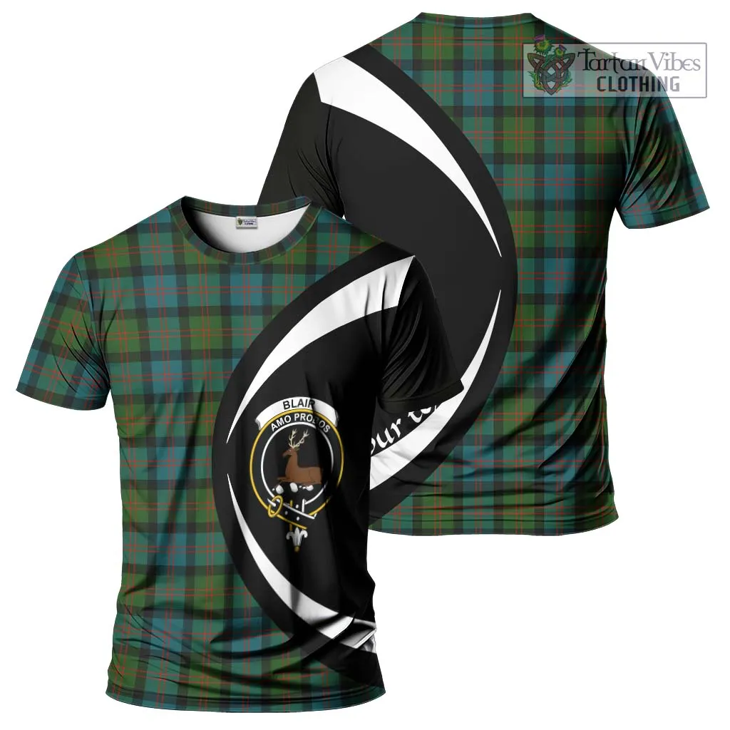 Blair Ancient Tartan T-Shirt with Family Crest Circle Style