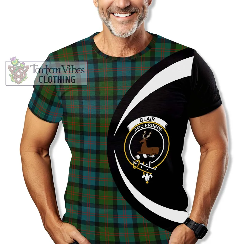 Blair Ancient Tartan T-Shirt with Family Crest Circle Style