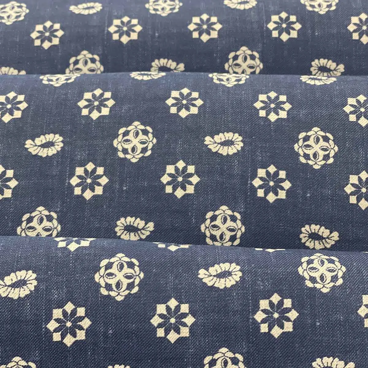 Blue beige medallion paisley tubular archive scarf in silk twill