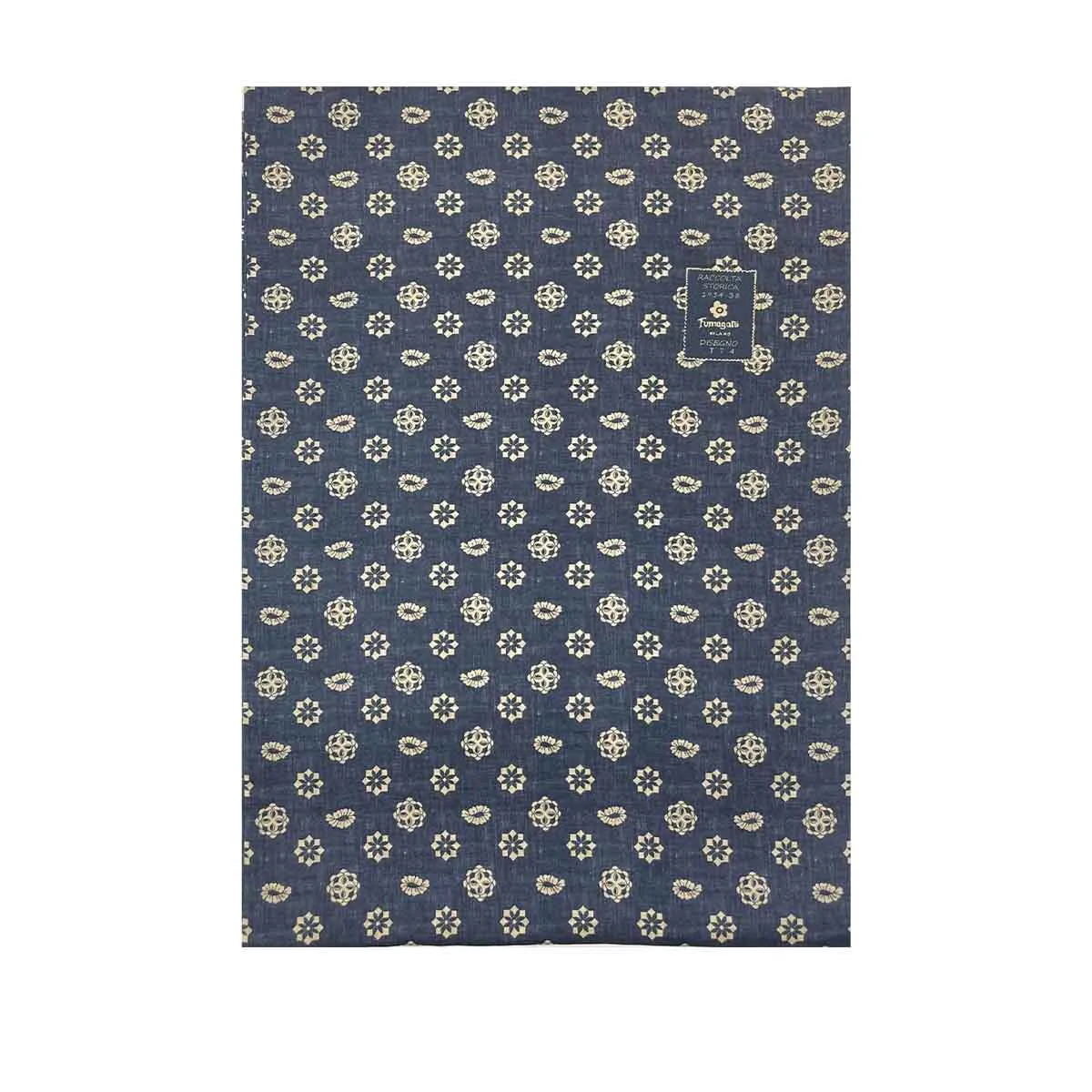 Blue beige medallion paisley tubular archive scarf in silk twill