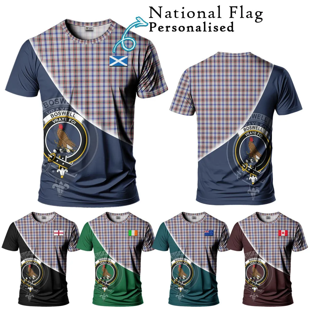 Boswell Tartan T-Shirt with Personalised National Flag and Family Crest Half Style