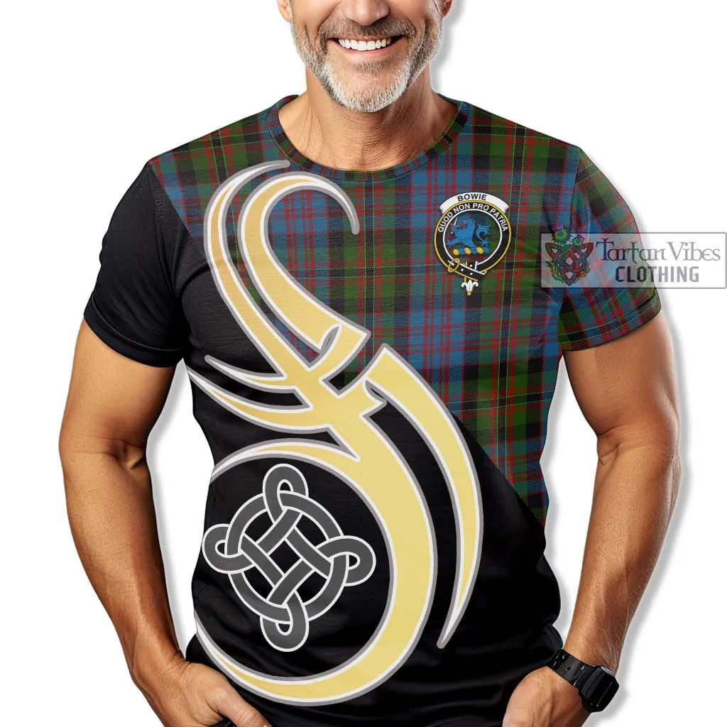 Bowie Tartan T-Shirt with Family Crest and Celtic Symbol Style