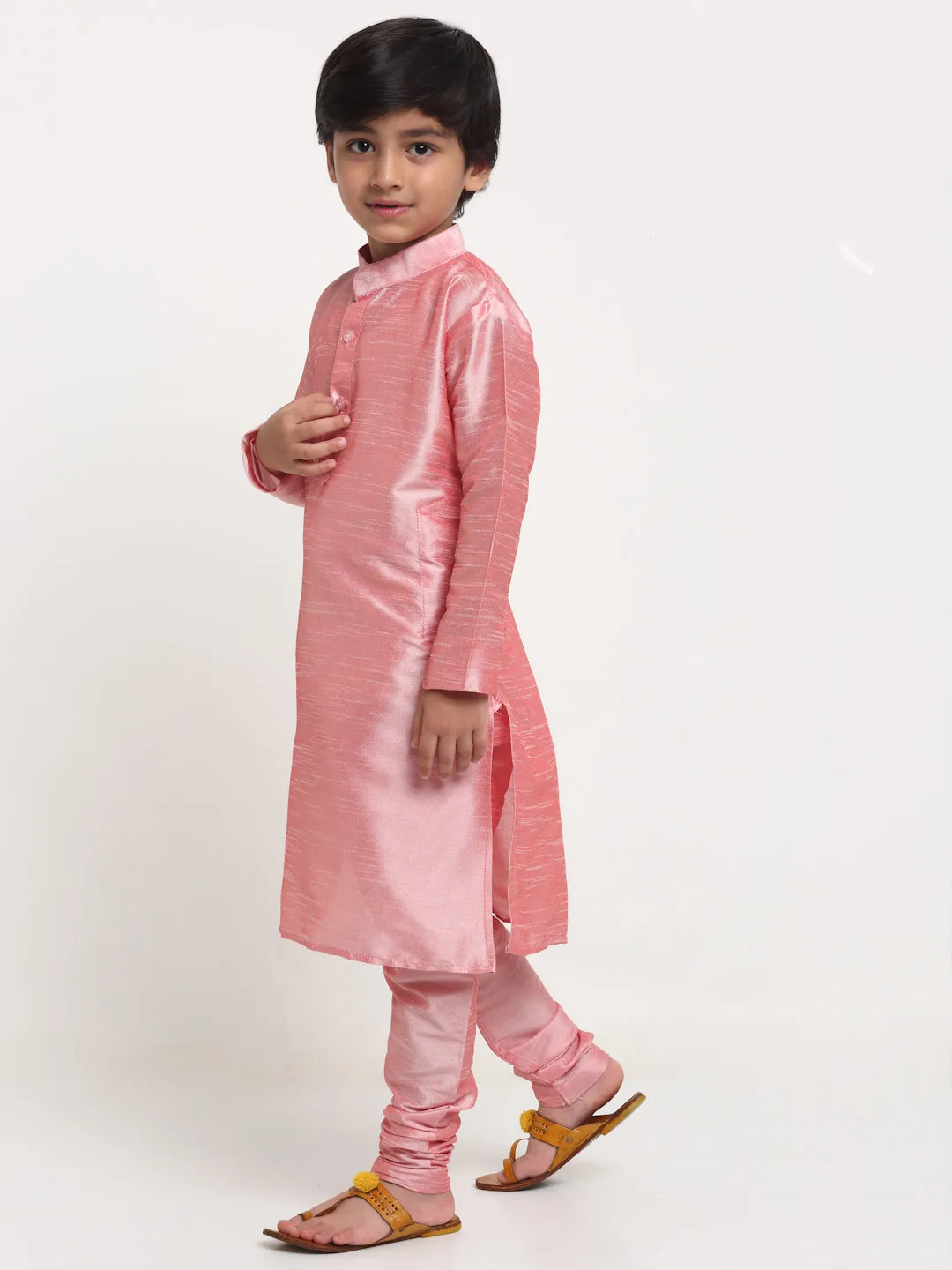 Boy's Pink Solid Kurta With Churidaar Pyjamas Set - Benstoke KIDS