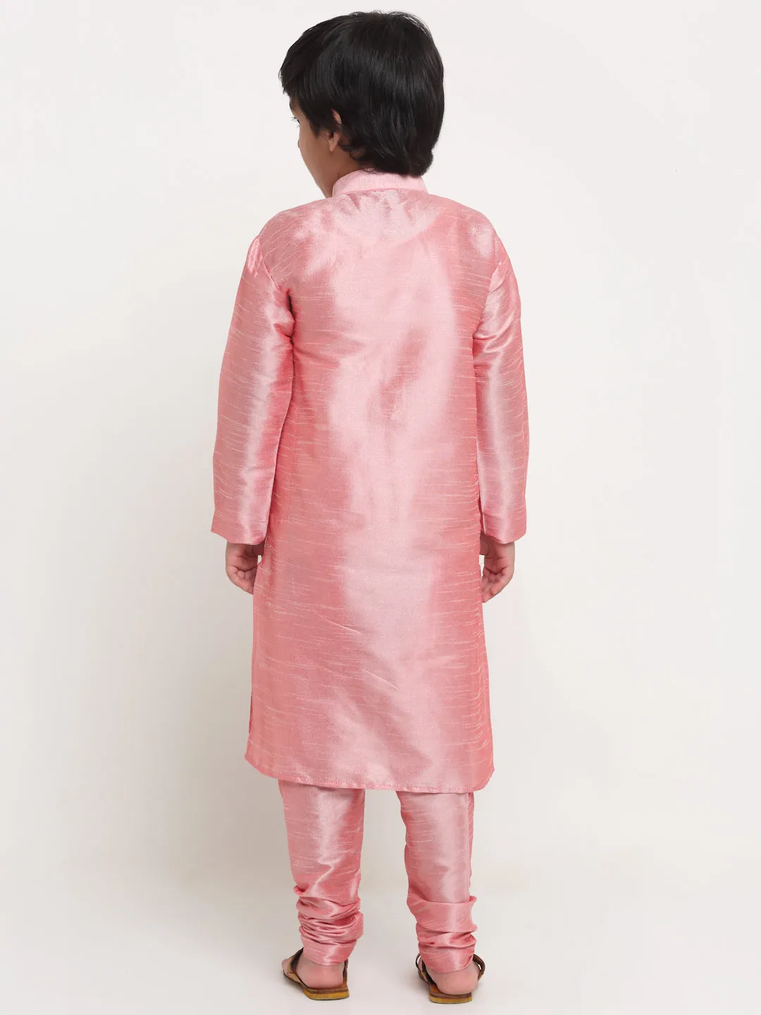 Boy's Pink Solid Kurta With Churidaar Pyjamas Set - Benstoke KIDS