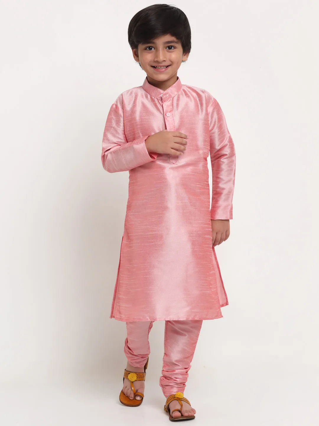 Boy's Pink Solid Kurta With Churidaar Pyjamas Set - Benstoke KIDS