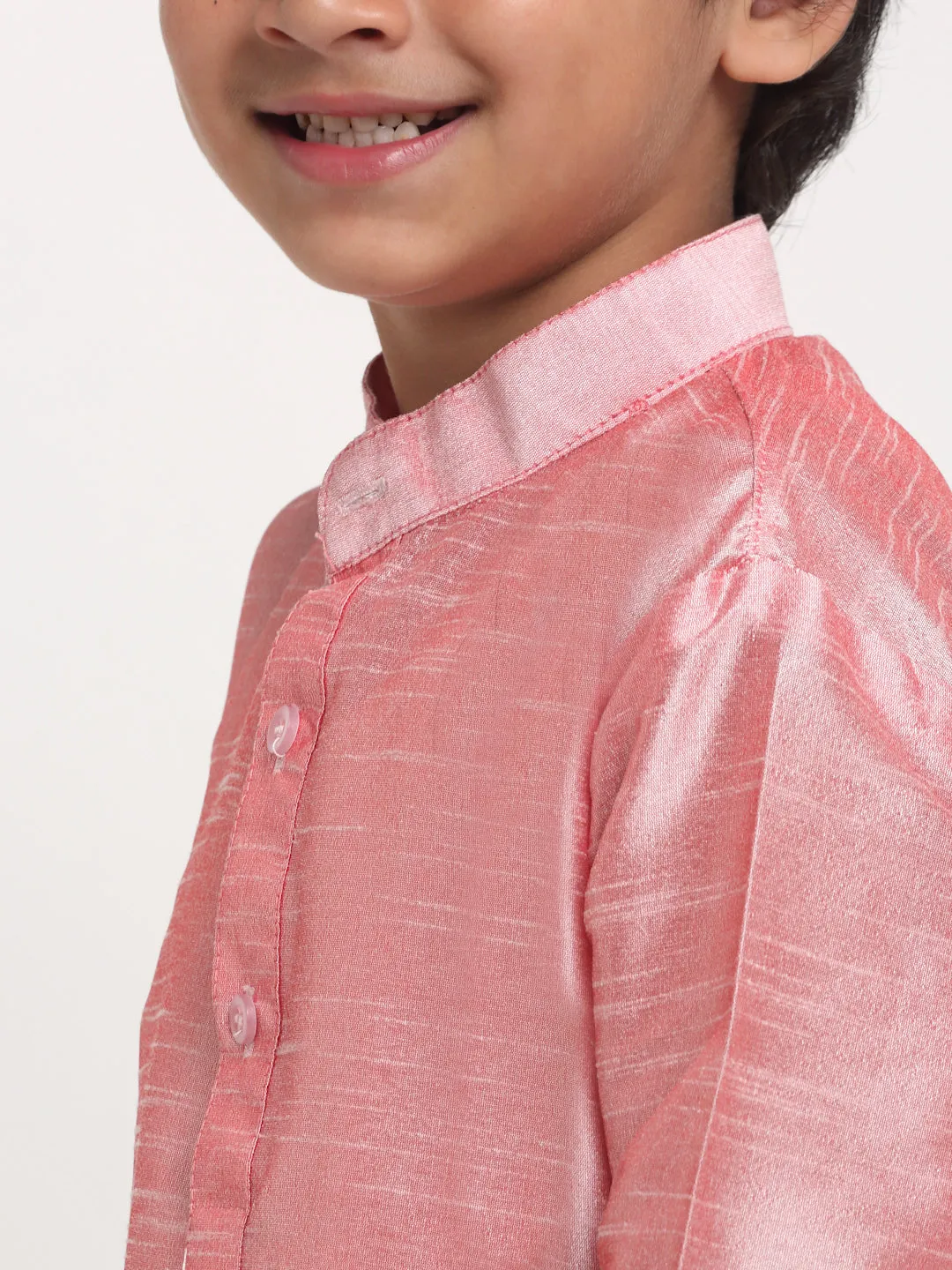 Boy's Pink Solid Kurta With Churidaar Pyjamas Set - Benstoke KIDS