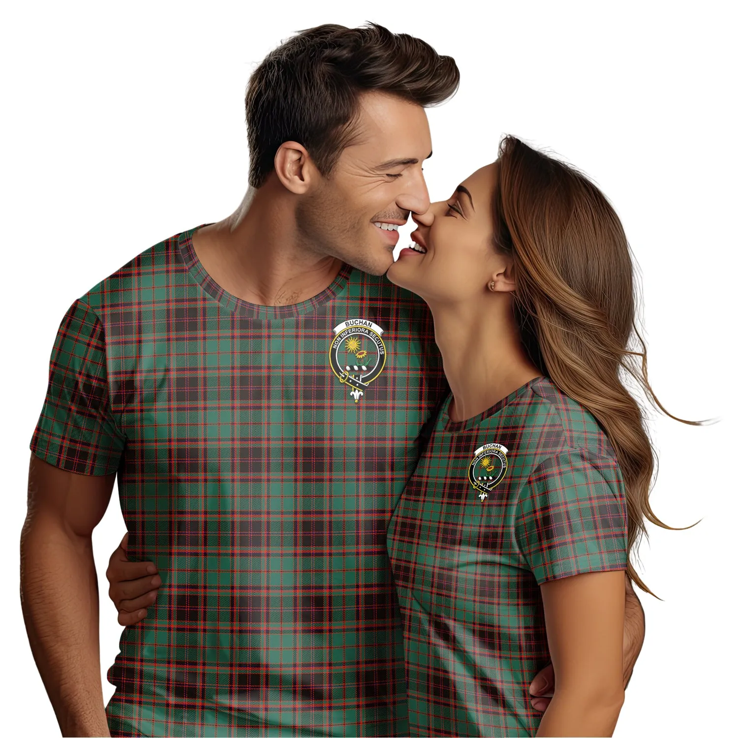 Buchan Ancient Tartan T-Shirt with Family Crest