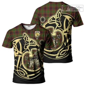 Buchan Tartan T-Shirt with Family Crest Celtic Wolf Style