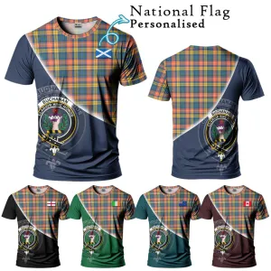 Buchanan Ancient Tartan T-Shirt with Personalised National Flag and Family Crest Half Style