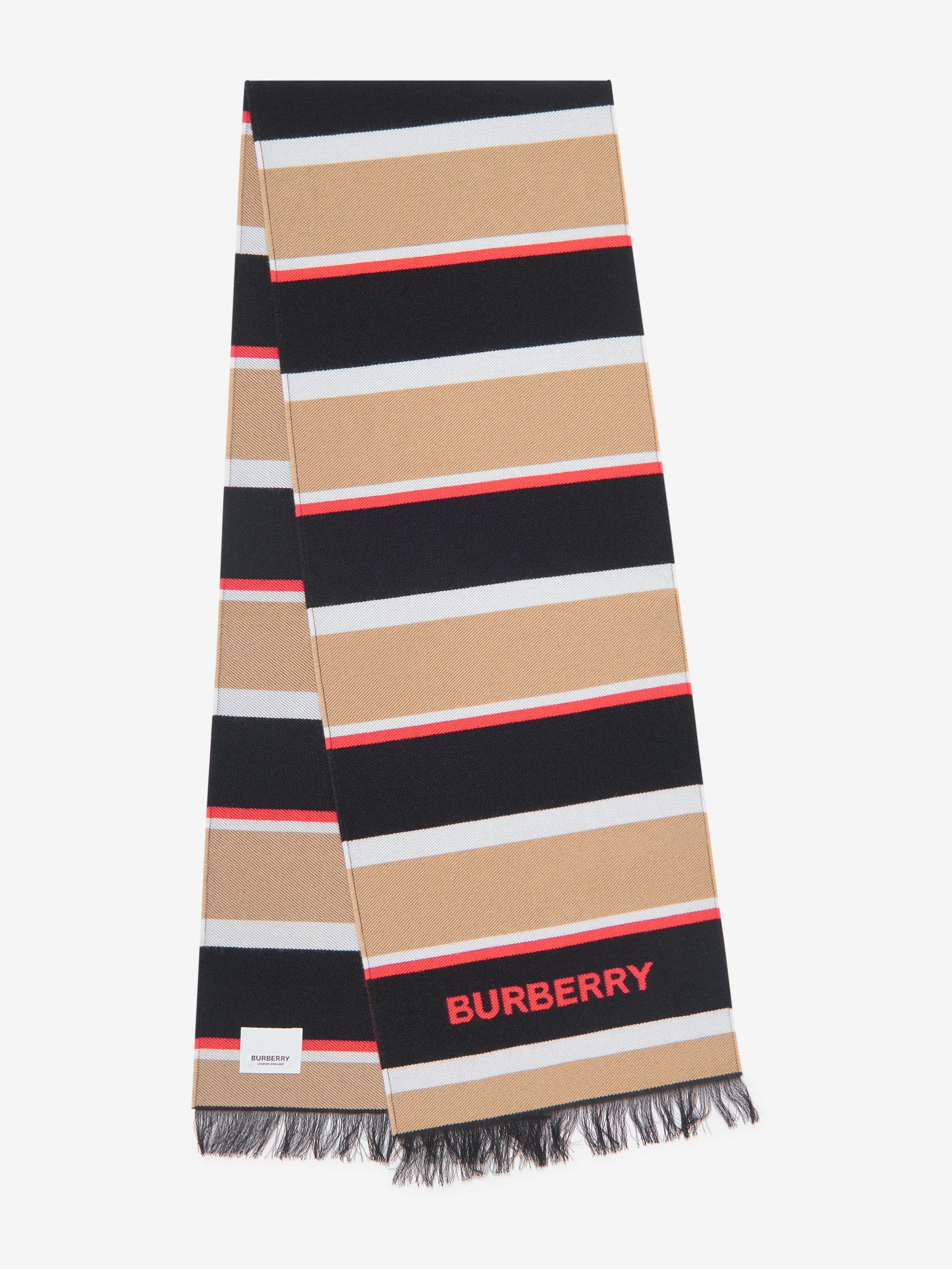 Burberry Kids Icon Rugby Stripe Scarf in Beige