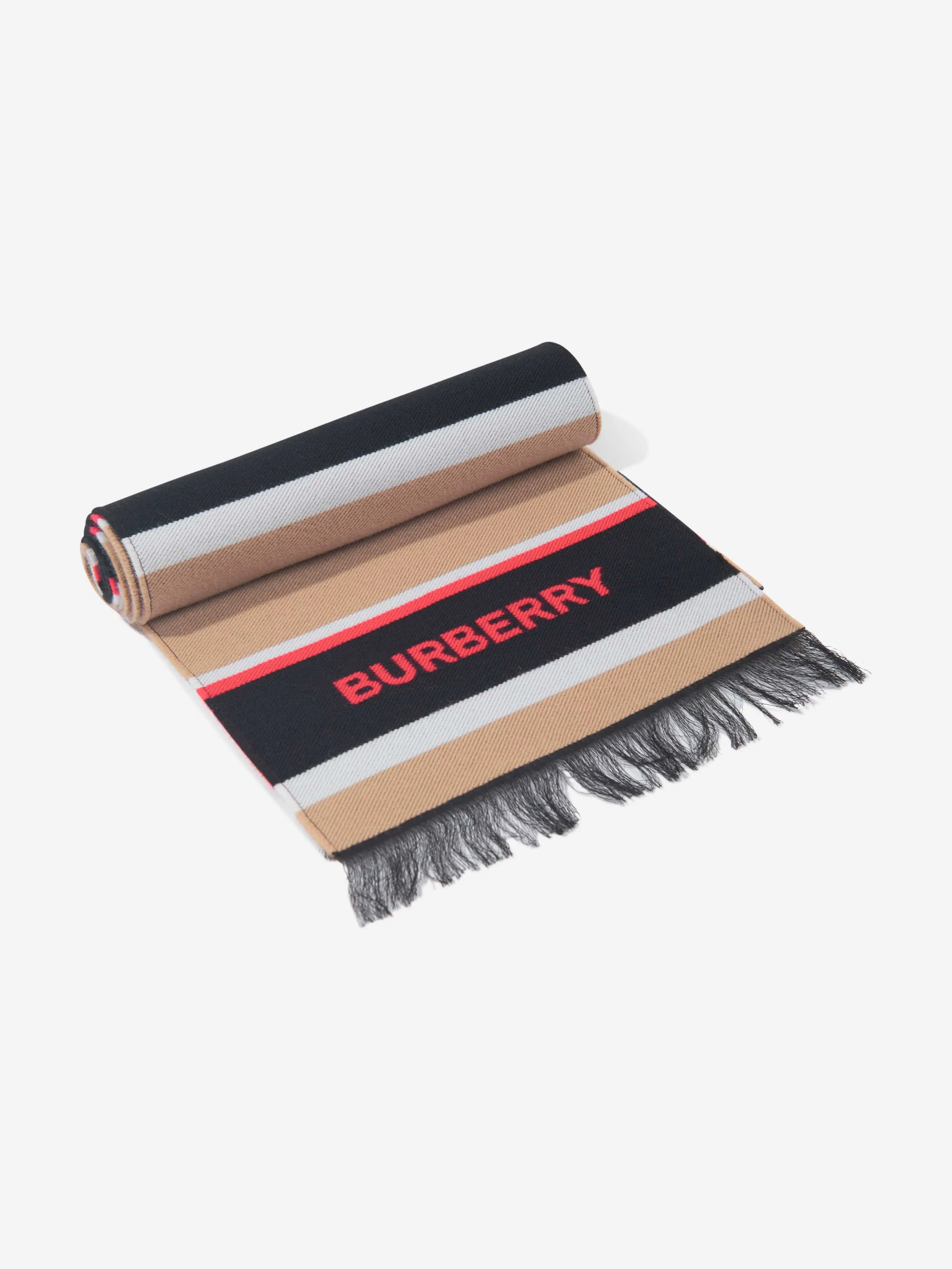 Burberry Kids Icon Rugby Stripe Scarf in Beige