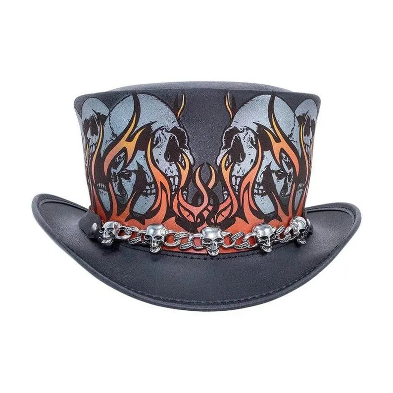 Burn In Hell top hat leather hat leather top hat gothic top hat men's top hat steampunk top hat custom top hat