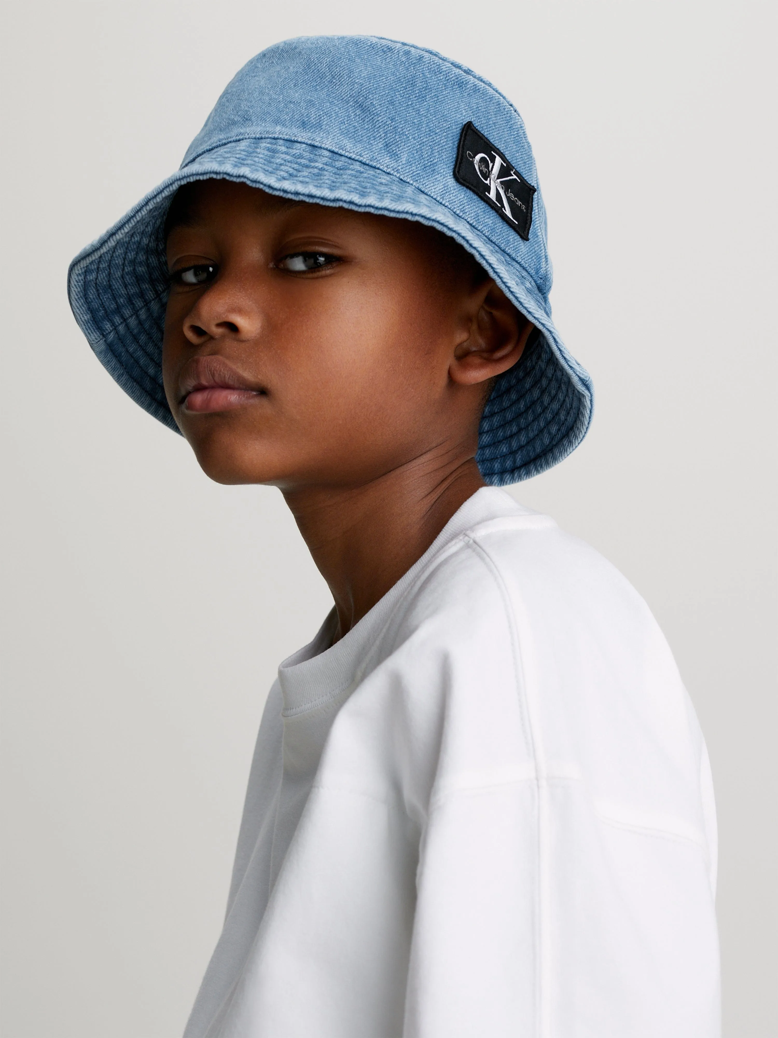 Calvin Klein Kids Denim Bucket Hat in Blue