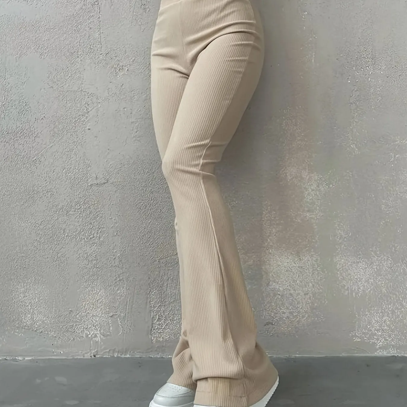 Casual Rib Simple Slim Leggings Solid High Waisted Fashion Long Pants