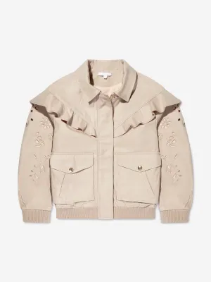 Chloé Girls Boderie Anglaise Ruffle Jacket in Beige