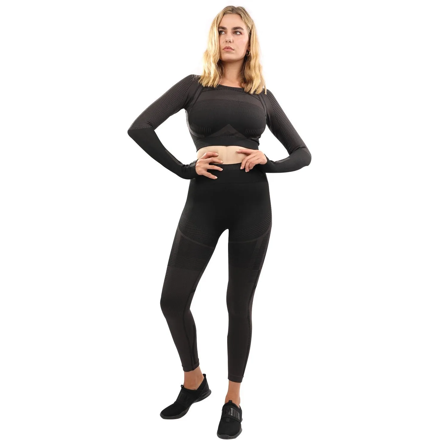 Decata Seamless Leggings & Sports Top Set - Black & Brown