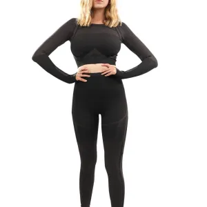 Decata Seamless Leggings & Sports Top Set - Black & Brown