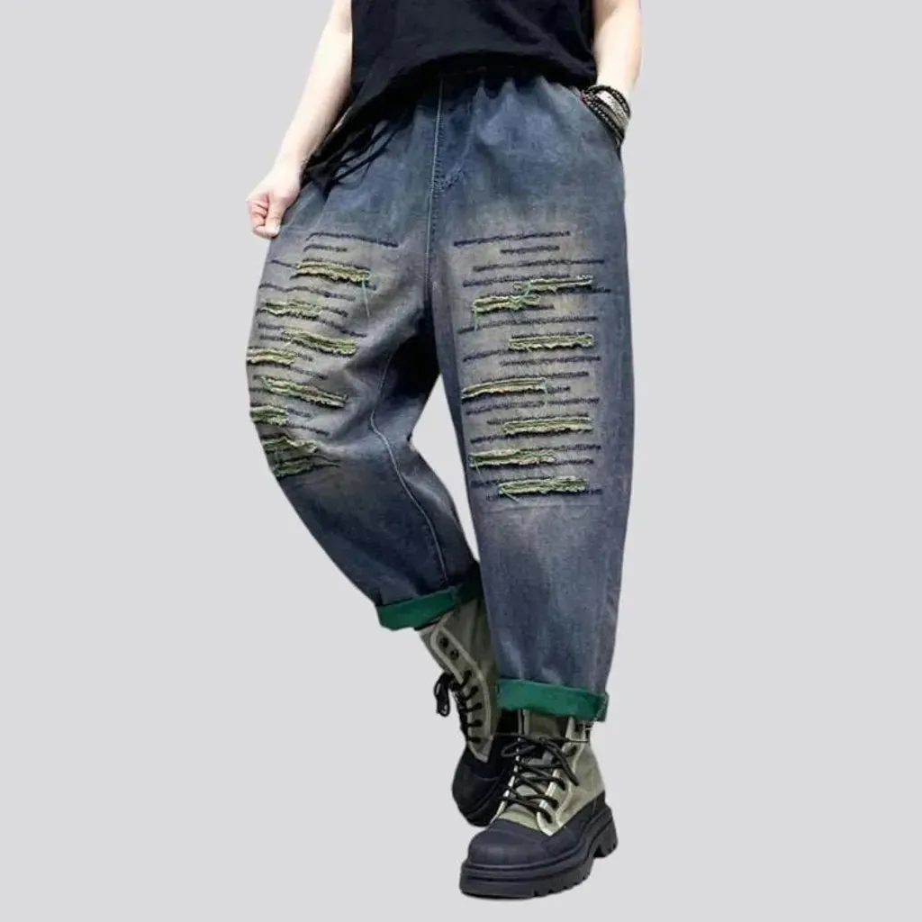 Distressed vintage denim pants for women