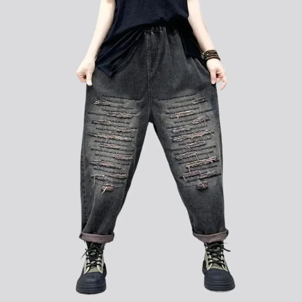 Distressed vintage denim pants for women