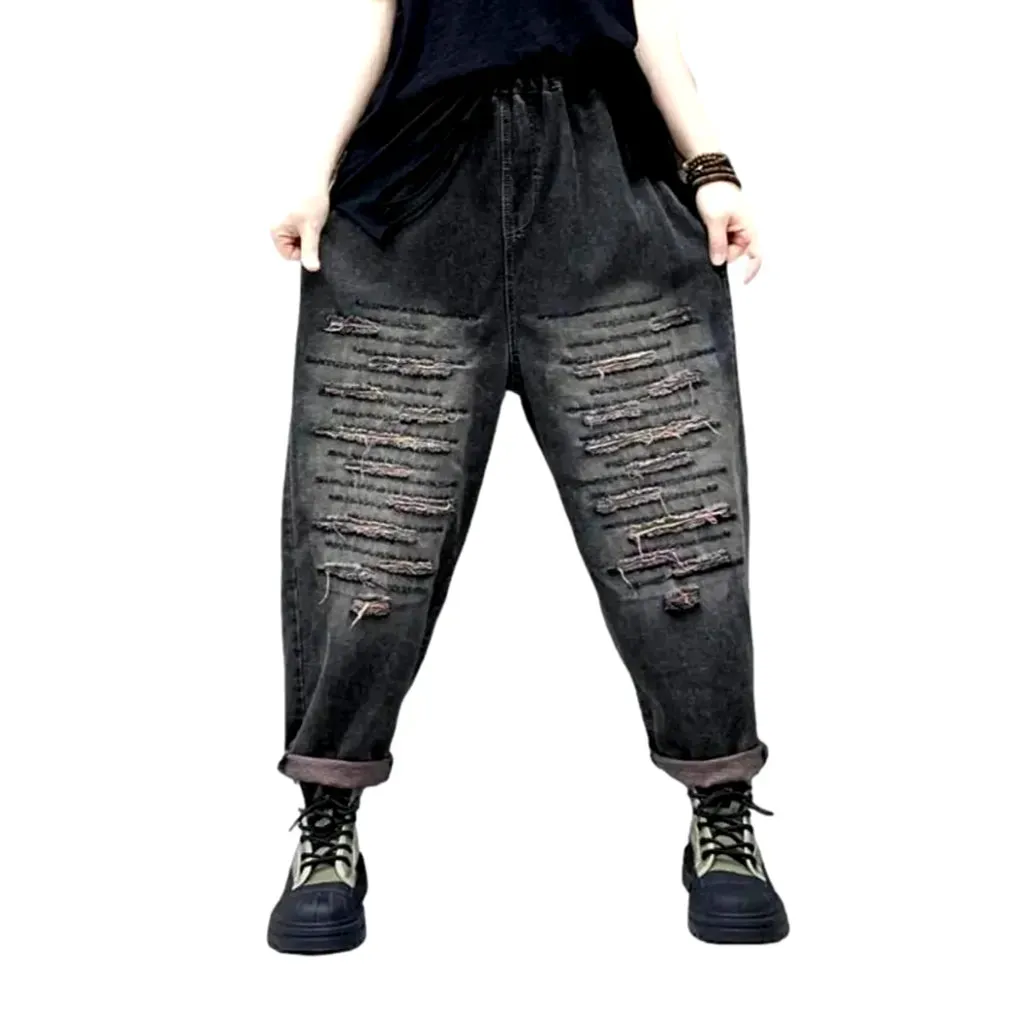 Distressed vintage denim pants for women