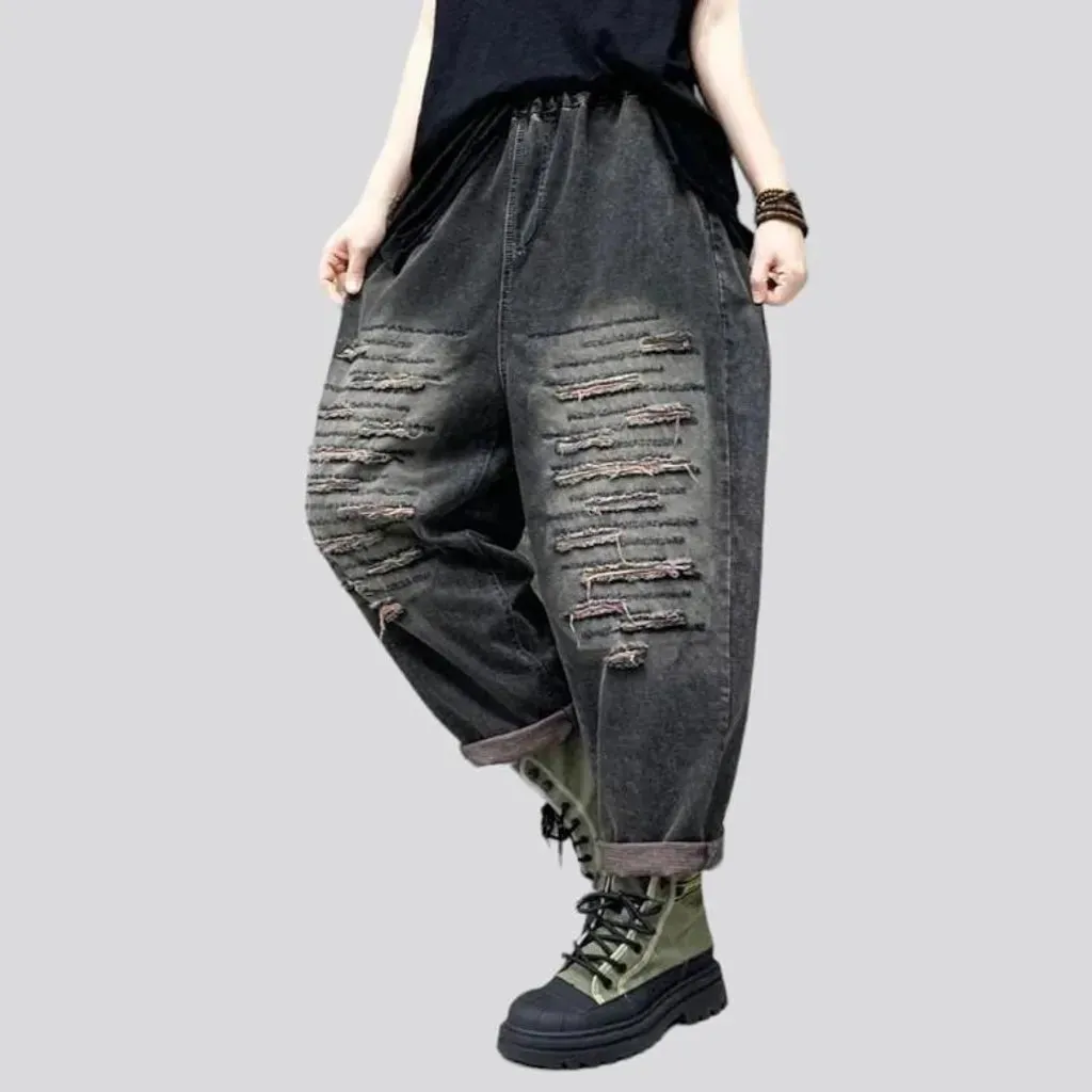 Distressed vintage denim pants for women