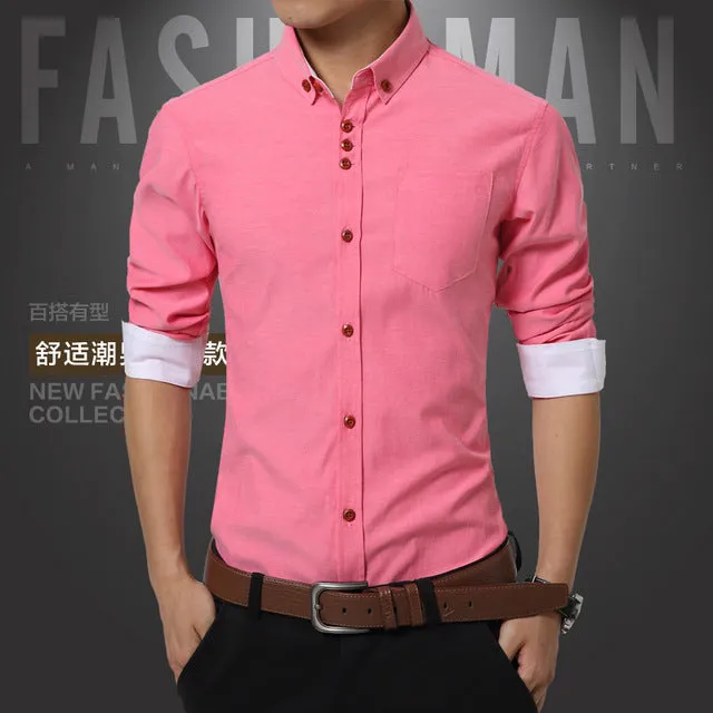 Dress Shirts Cotton Solid Casual Shirt Men