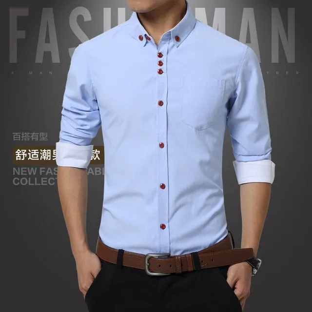 Dress Shirts Cotton Solid Casual Shirt Men