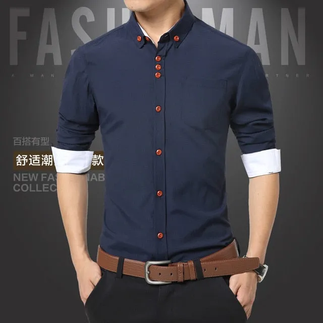 Dress Shirts Cotton Solid Casual Shirt Men